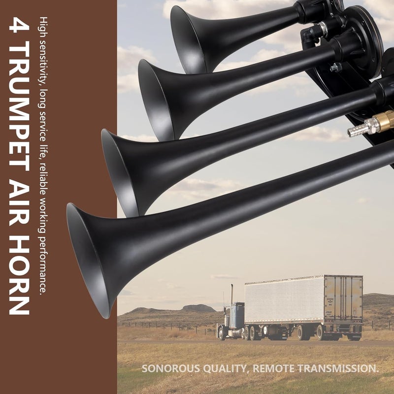 banhao Air Horn 4-Tube Train Horn Truck Air Horns 4 Trumpet Kit for Trucks 12V 180dB Super Loud with Compressor Suitable for Pickup Motorhome SUV Train Boat - Image 2